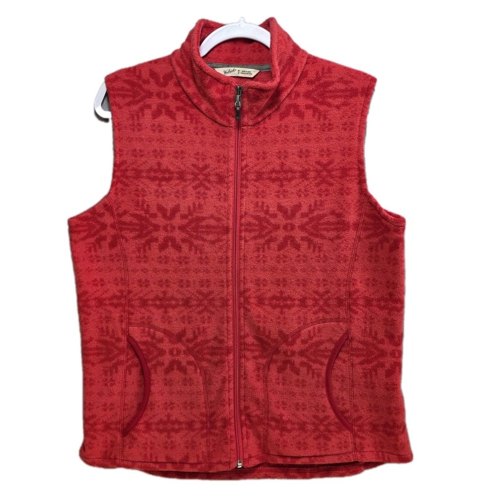 Woolrich Snowflake Fleece Vest Womens M Poppy Red Pockets Gorpcore Outdoor Soft
